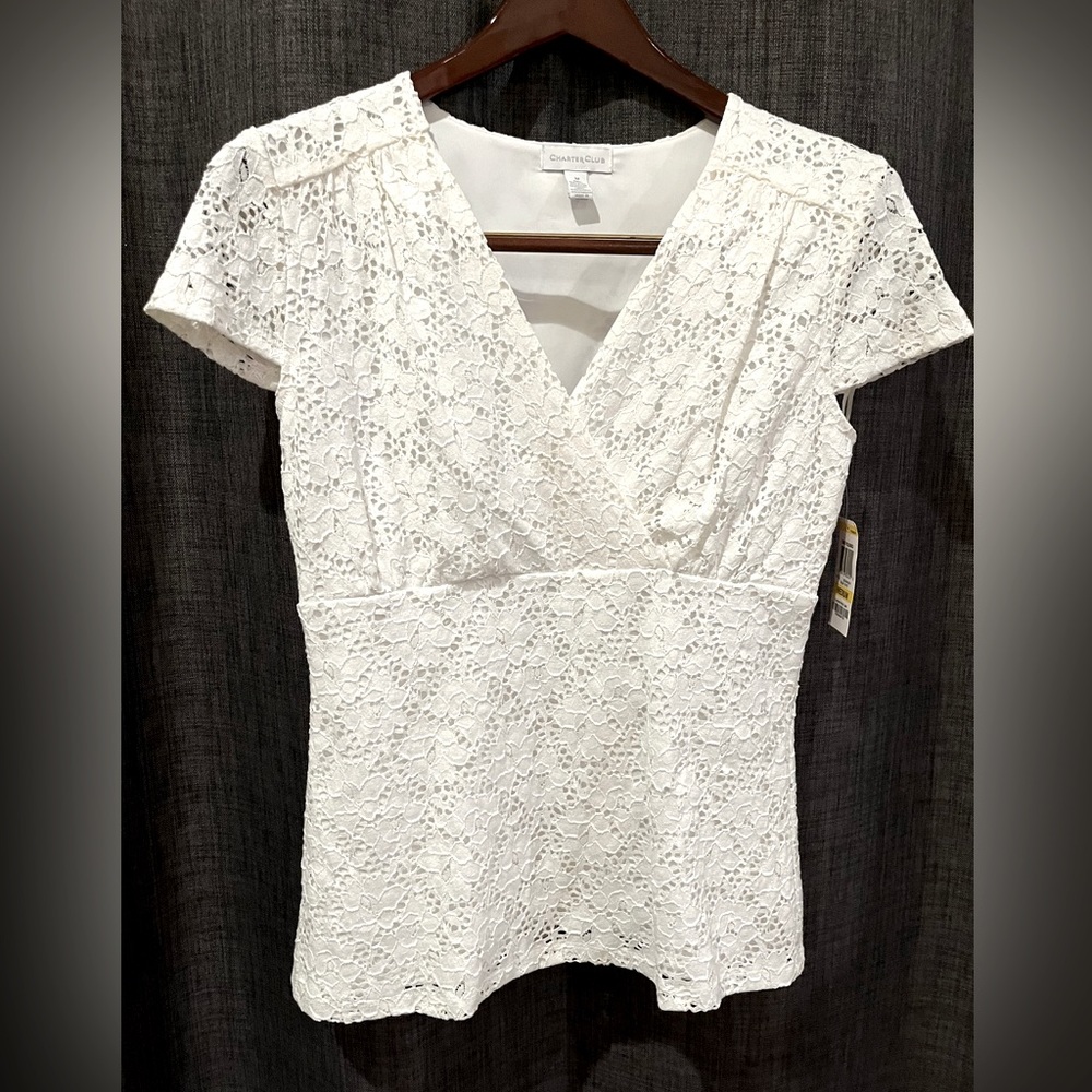 Charter Club - Elegant White Embroidered Shirt (NEW)